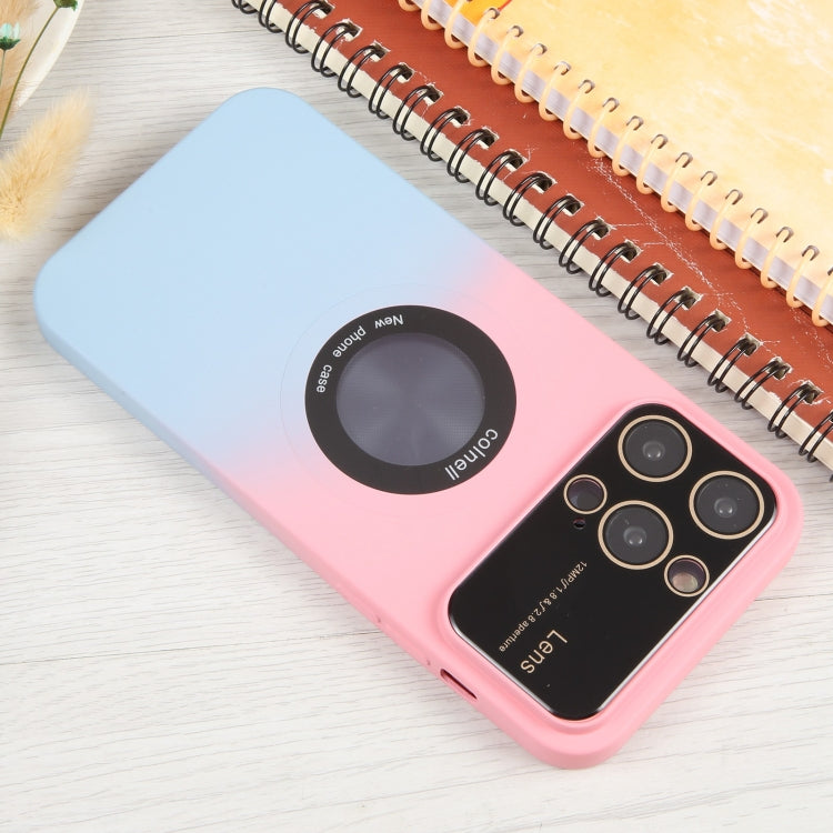 For iPhone 11 Gradient Silicone Shockproof Magsafe Phone Case with Lens Film(Pink Blue) - iPhone 11 Cases by PMC Jewellery | Online Shopping South Africa | PMC Jewellery