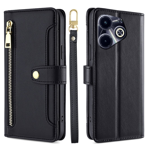 For Infinix Hot 40i Sheep Texture Cross-body Zipper Wallet Leather Phone Case(Black) - Infinix Cases by PMC Jewellery | Online Shopping South Africa | PMC Jewellery | Buy Now Pay Later Mobicred