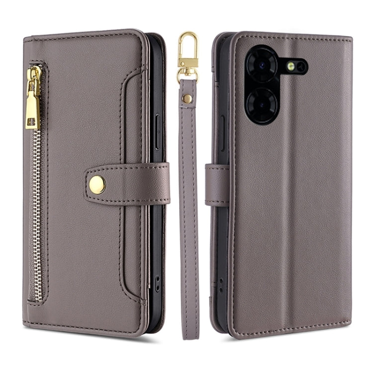 For Tecno Pova 5 Pro Sheep Texture Cross-body Zipper Wallet Leather Phone Case(Grey) - Tecno Cases by PMC TechLife | Online Shopping South Africa | PMC TechLife | Buy Now Pay Later Mobicred