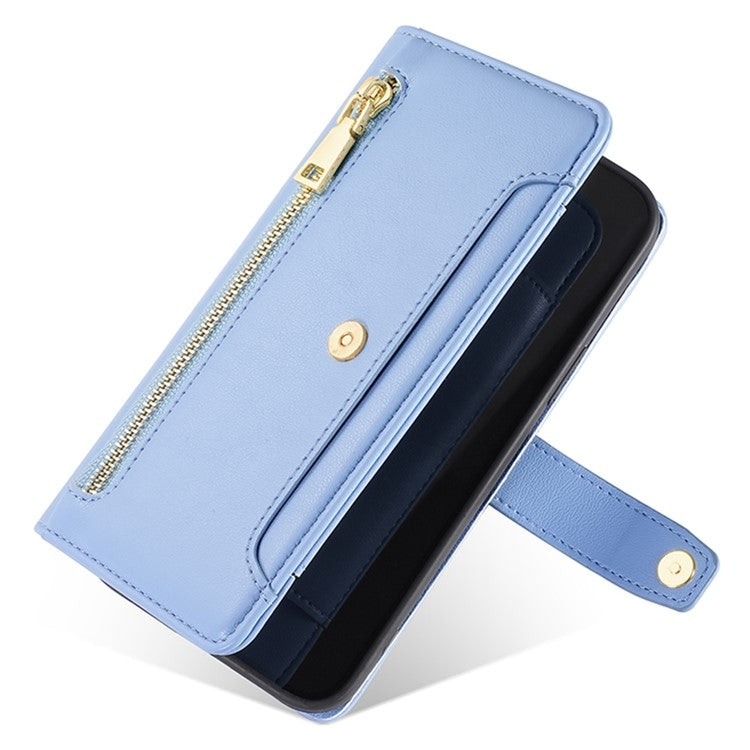 For Tecno Camon 30 Sheep Texture Cross-body Zipper Wallet Leather Phone Case(Blue) - Tecno Cases by PMC TechLife | Online Shopping South Africa | PMC TechLife | Buy Now Pay Later Mobicred