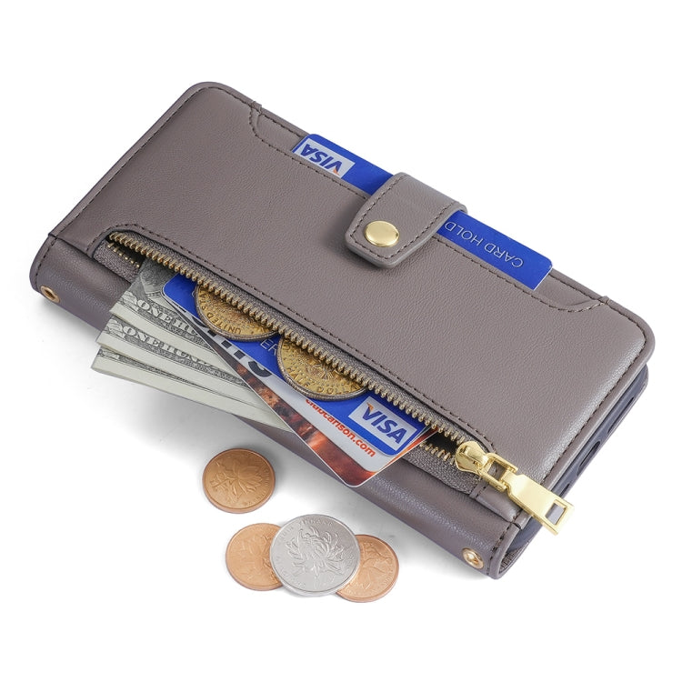 For Sharp Aqous Wish3 Sheep Texture Cross-body Zipper Wallet Leather Phone Case(Grey) - More Brand by PMC TechLife | Online Shopping South Africa | PMC TechLife | Buy Now Pay Later Mobicred