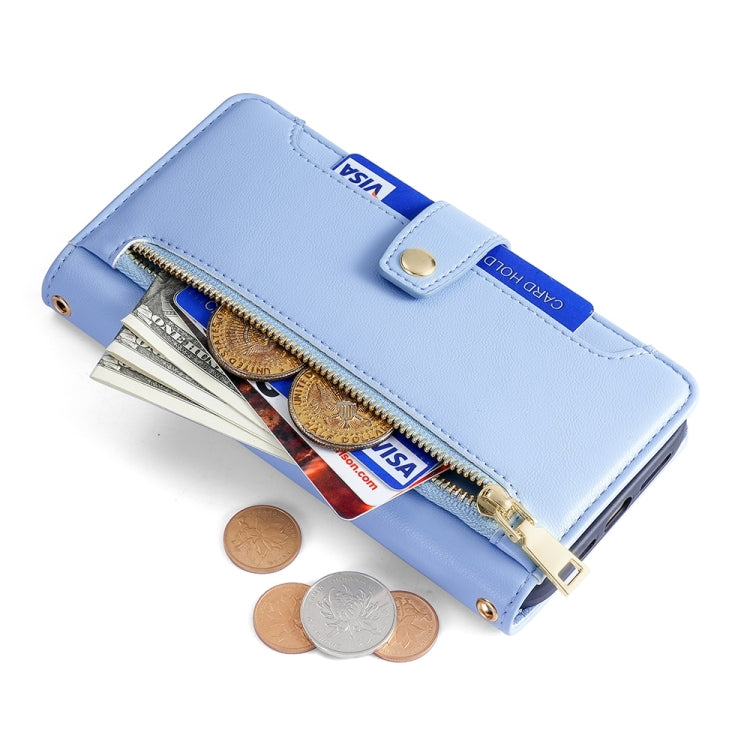 For Sharp Aquos sense8 Sheep Texture Cross-body Zipper Wallet Leather Phone Case(Blue) - More Brand by PMC TechLife | Online Shopping South Africa | PMC TechLife | Buy Now Pay Later Mobicred