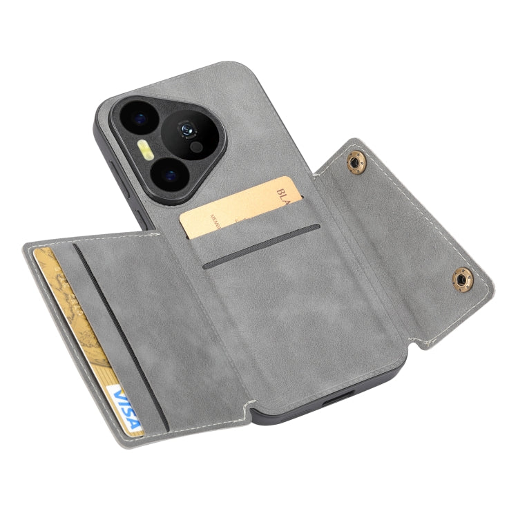 For Huawei Pura 70 Double Buckle Card Slots Magnetic Phone Case(Grey) - Huawei Cases by PMC Jewellery | Online Shopping South Africa | PMC Jewellery | Buy Now Pay Later Mobicred