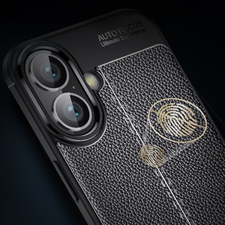 For iPhone 16 Plus Litchi Texture Shockproof TPU Phone Case(Black) - iPhone 16 Plus Cases by PMC TechLife | Online Shopping South Africa | PMC TechLife | Buy Now Pay Later Mobicred