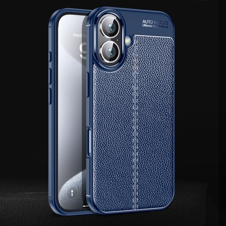 For iPhone 16 Plus Litchi Texture Shockproof TPU Phone Case(Blue) - iPhone 16 Plus Cases by PMC TechLife | Online Shopping South Africa | PMC TechLife | Buy Now Pay Later Mobicred