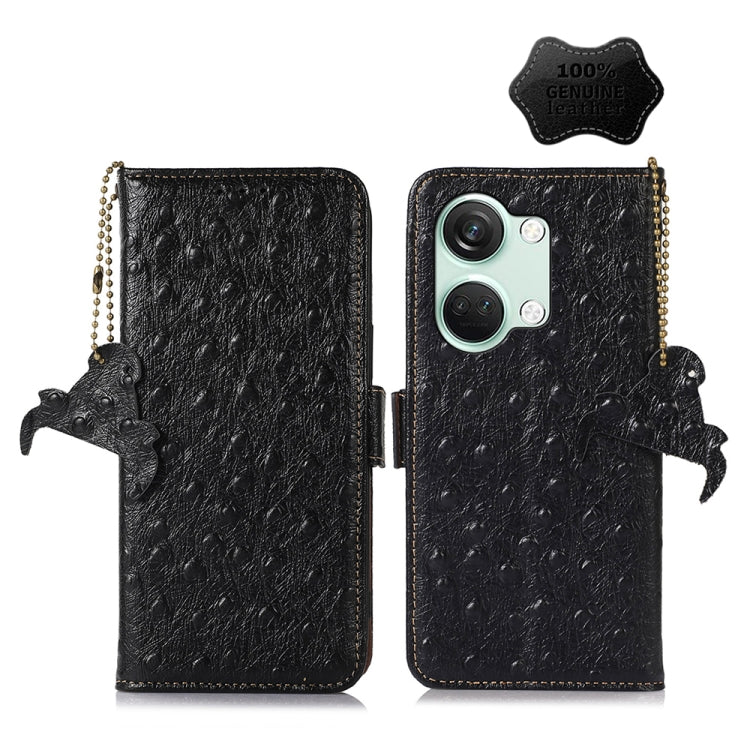 For OnePlus Nord 3 / Ace 2V Ostrich Pattern Genuine Leather RFID Phone Case(Black) - OnePlus Cases by PMC TechLife | Online Shopping South Africa | PMC TechLife | Buy Now Pay Later Mobicred