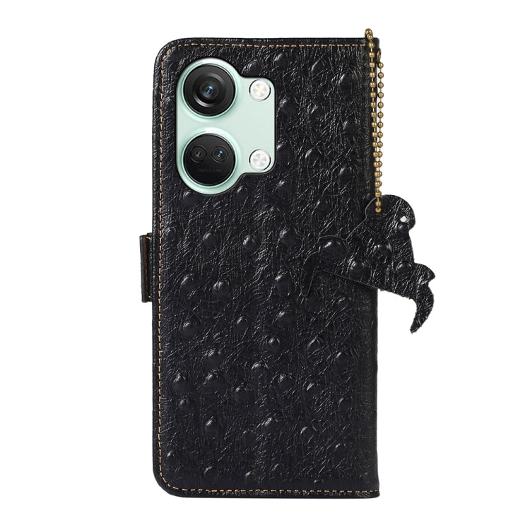 For OnePlus Nord 3 / Ace 2V Ostrich Pattern Genuine Leather RFID Phone Case(Black) - OnePlus Cases by PMC TechLife | Online Shopping South Africa | PMC TechLife | Buy Now Pay Later Mobicred
