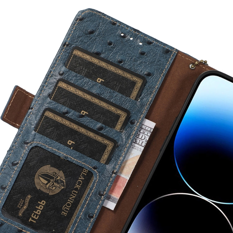 For OnePlus 12 Ostrich Pattern Genuine Leather RFID Phone Case(Blue) - OnePlus Cases by PMC TechLife | Online Shopping South Africa | PMC TechLife | Buy Now Pay Later Mobicred