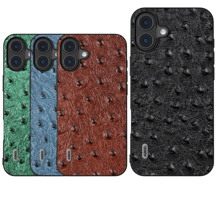 For iPhone 16 ABEEL Genuine Leather Ostrich Texture Phone Case(Blue) - iPhone 16 Cases by PMC Jewellery | Online Shopping South Africa | PMC Jewellery | Buy Now Pay Later Mobicred