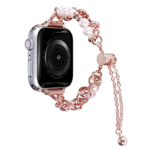 For Apple Watch SE 2023 40mm Pearl Bracelet Metal Watch Band(Rose Gold) - Watch Bands by PMC Jewellery | Online Shopping South Africa | PMC Jewellery