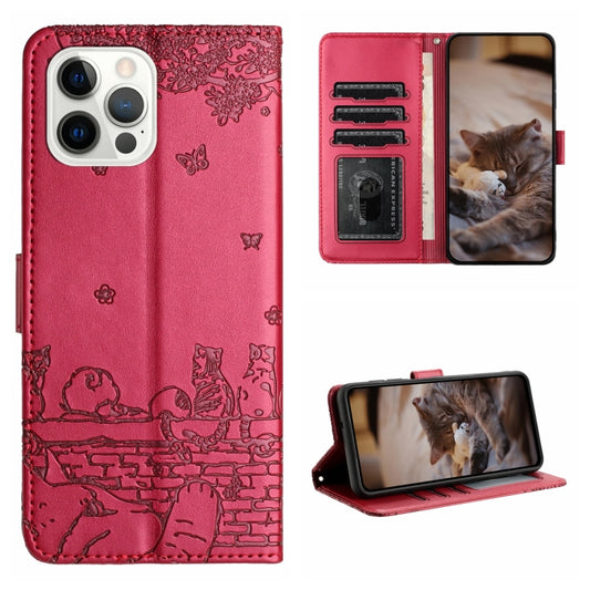 For iPhone 16 Pro Max Cat Embossing Pattern Leather Phone Case with Lanyard(Red) - iPhone 16 Pro Max Cases by PMC Jewellery | Online Shopping South Africa | PMC Jewellery | Buy Now Pay Later Mobicred