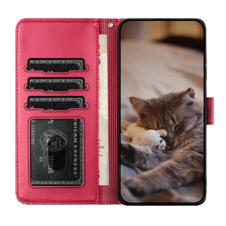 For iPhone 16 Pro Cat Embossing Pattern Leather Phone Case with Lanyard(Red) - iPhone 16 Pro Cases by PMC Jewellery | Online Shopping South Africa | PMC Jewellery | Buy Now Pay Later Mobicred