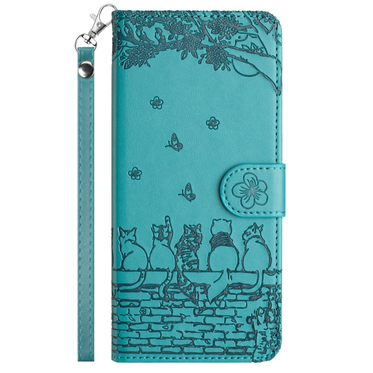 For iPhone 16 Plus Cat Embossing Pattern Leather Phone Case with Lanyard(Blue) - iPhone 16 Plus Cases by PMC Jewellery | Online Shopping South Africa | PMC Jewellery | Buy Now Pay Later Mobicred