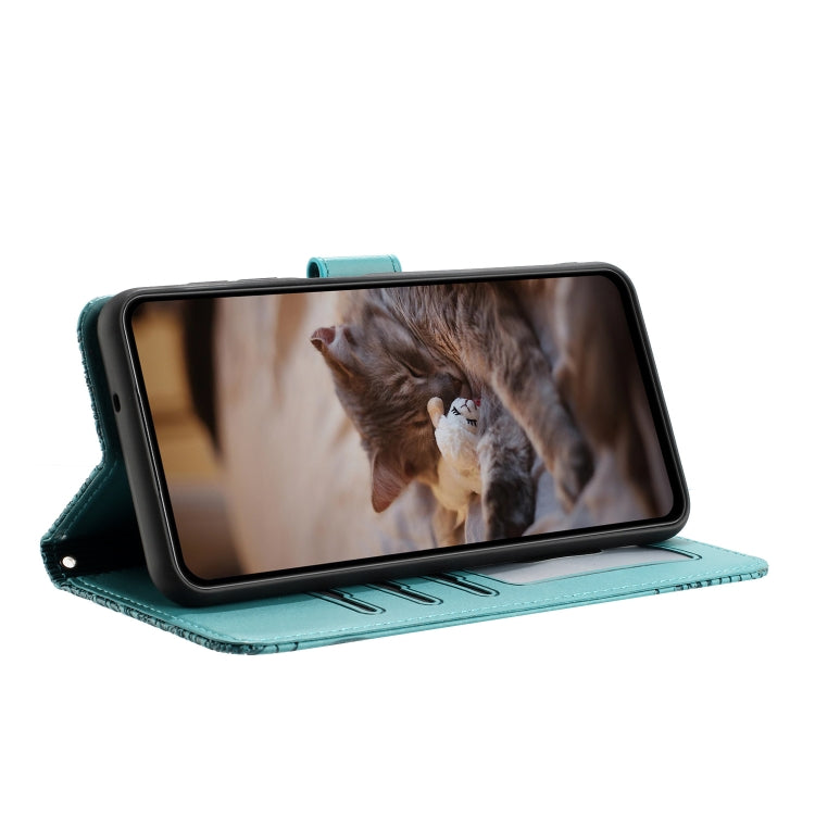For iPhone 16 Cat Embossing Pattern Leather Phone Case with Lanyard(Blue) - iPhone 16 Cases by PMC TechLife | Online Shopping South Africa | PMC TechLife | Buy Now Pay Later Mobicred