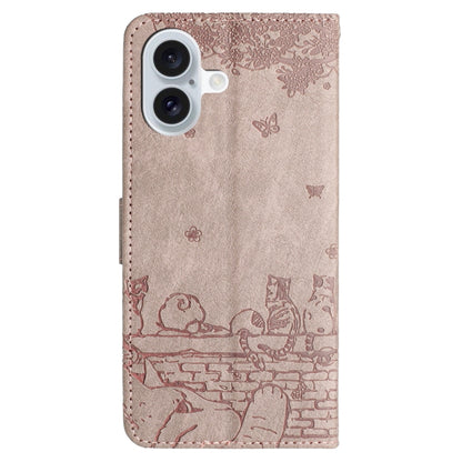 For iPhone 16 Cat Embossing Pattern Leather Phone Case with Lanyard(Grey) - iPhone 16 Cases by PMC Jewellery | Online Shopping South Africa | PMC Jewellery | Buy Now Pay Later Mobicred