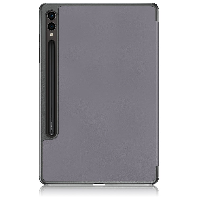 For Samsung Galaxy Tab S9+ Custer Pure Color 3-Fold Holder Smart Leather Tablet Case(Grey) - Galaxy Tab S9+ Cases by PMC Jewellery | Online Shopping South Africa | PMC Jewellery