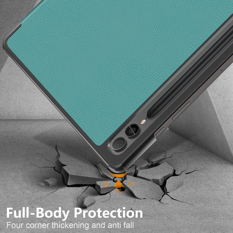 For Samsung Galaxy Tab S9+ Custer Pure Color 3-Fold Holder Smart Leather Tablet Case(Dark Green) - Galaxy Tab S9+ Cases by PMC Jewellery | Online Shopping South Africa | PMC Jewellery | Buy Now Pay Later Mobicred