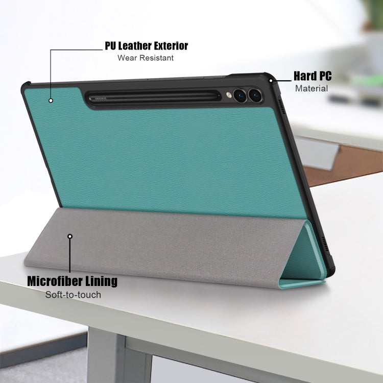 For Samsung Galaxy Tab S9+ Custer Pure Color 3-Fold Holder Smart Leather Tablet Case(Dark Green) - Galaxy Tab S9+ Cases by PMC Jewellery | Online Shopping South Africa | PMC Jewellery | Buy Now Pay Later Mobicred