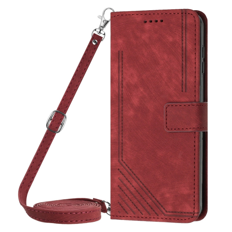 For Infinix Hot 40 / 40 Pro Skin Feel Stripe Pattern Leather Phone Case with Lanyard(Red) - Infinix Cases by PMC TechLife | Online Shopping South Africa | PMC TechLife | Buy Now Pay Later Mobicred
