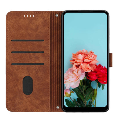 For Infinix Smart 8 Skin Feel Stripe Pattern Leather Phone Case with Lanyard(Brown) - Infinix Cases by PMC Jewellery | Online Shopping South Africa | PMC Jewellery | Buy Now Pay Later Mobicred