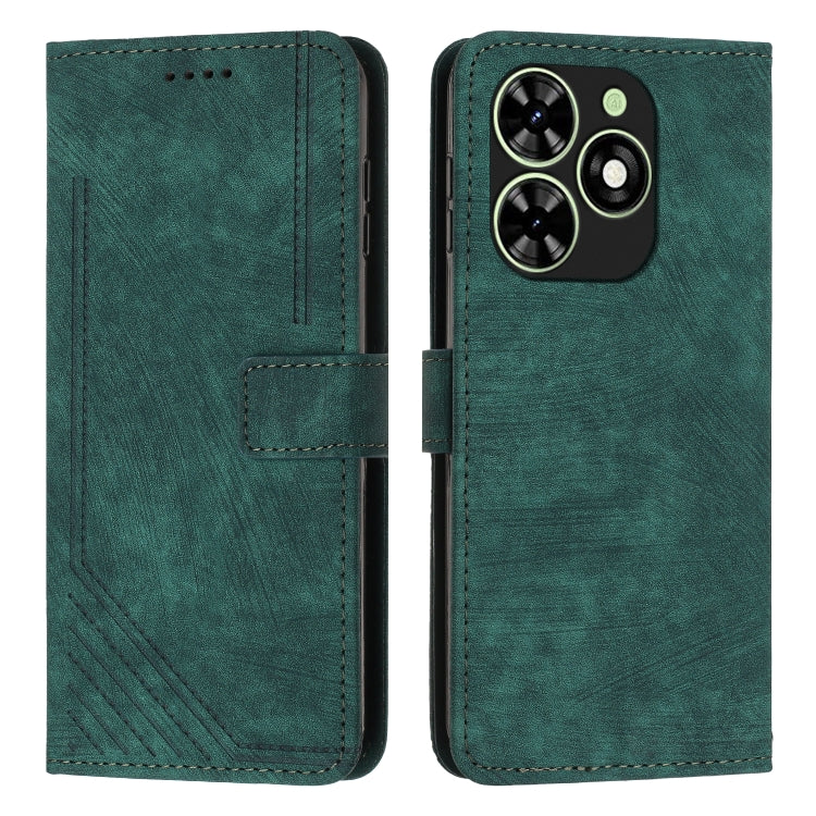 For Infinix Smart 8 Skin Feel Stripe Pattern Leather Phone Case with Lanyard(Green) - Infinix Cases by PMC Jewellery | Online Shopping South Africa | PMC Jewellery | Buy Now Pay Later Mobicred