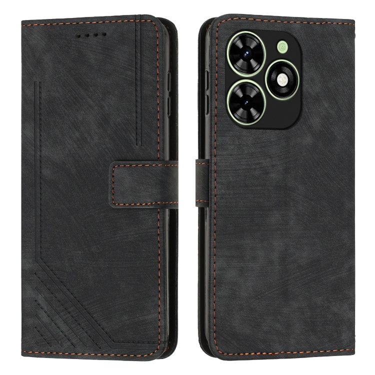 For Infinix Smart 8 Skin Feel Stripe Pattern Leather Phone Case with Lanyard(Black) - Infinix Cases by PMC TechLife | Online Shopping South Africa | PMC TechLife | Buy Now Pay Later Mobicred