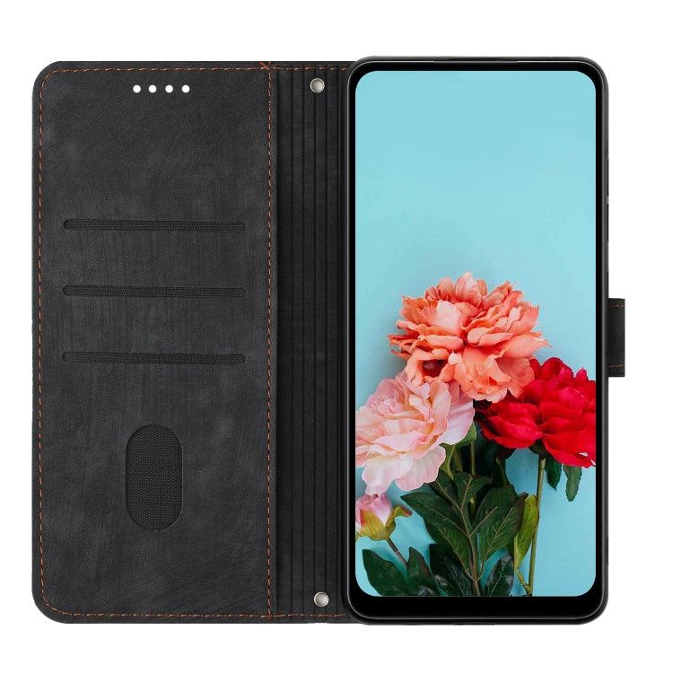 For Infinix Smart 8 Skin Feel Stripe Pattern Leather Phone Case with Lanyard(Black) - Infinix Cases by PMC TechLife | Online Shopping South Africa | PMC TechLife | Buy Now Pay Later Mobicred