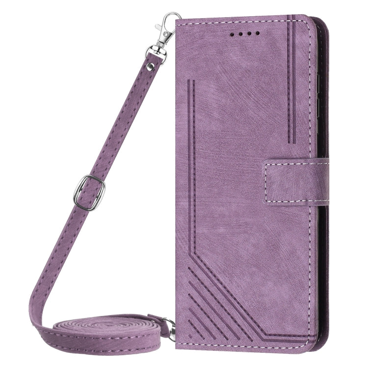 For Infinix Smart 8 Skin Feel Stripe Pattern Leather Phone Case with Lanyard(Purple) - Infinix Cases by PMC TechLife | Online Shopping South Africa | PMC TechLife | Buy Now Pay Later Mobicred