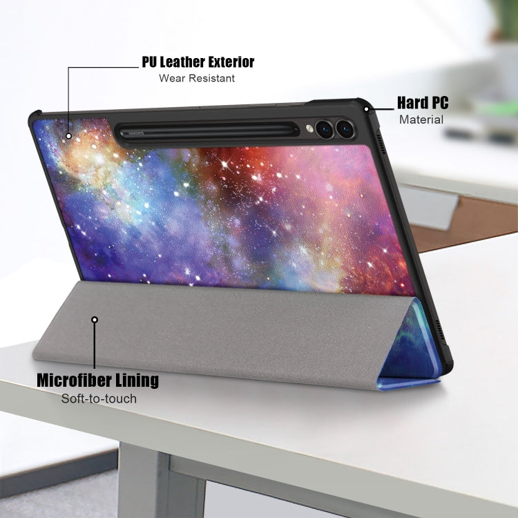 For Samsung Galaxy Tab S9+ Custer Painted 3-Fold Holder Smart Leather Tablet Case(Milky Way) - Galaxy Tab S9+ Cases by PMC Jewellery | Online Shopping South Africa | PMC Jewellery | Buy Now Pay Later Mobicred