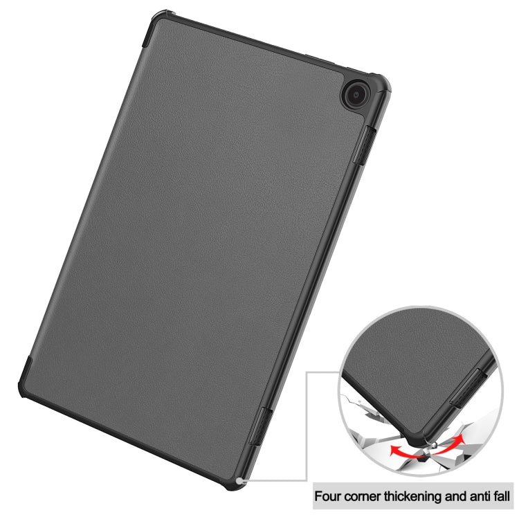 For  Amazon Fire Max 11 Custer Pure Color 3-Fold Holder Smart Leather Tablet Case(Grey) - Amazon by PMC TechLife | Online Shopping South Africa | PMC TechLife