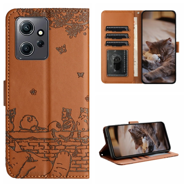 For Xiaomi Redmi Note 12 4G Global Cat Embossing Pattern Leather Phone Case with Lanyard(Brown) - Xiaomi Cases by PMC TechLife | Online Shopping South Africa | PMC TechLife | Buy Now Pay Later Mobicred