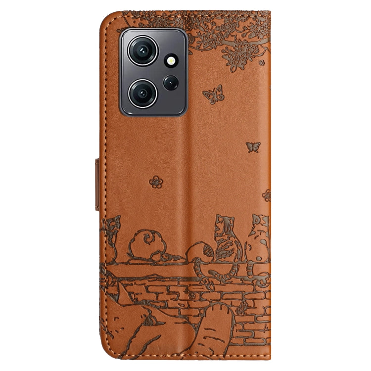 For Xiaomi Redmi Note 12 4G Global Cat Embossing Pattern Leather Phone Case with Lanyard(Brown) - Xiaomi Cases by PMC TechLife | Online Shopping South Africa | PMC TechLife | Buy Now Pay Later Mobicred