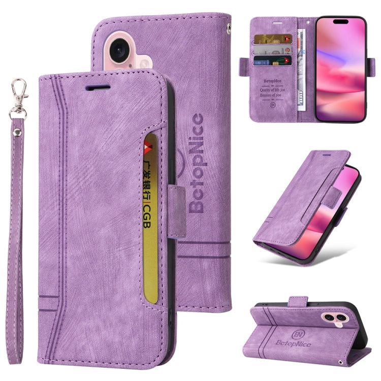 For iPhone 16 BETOPNICE Dual-side Buckle Leather Phone Case(Purple) - iPhone 16 Cases by BETOPNICE | Online Shopping South Africa | PMC Jewellery | Buy Now Pay Later Mobicred