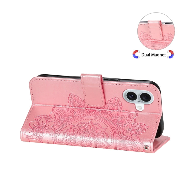 For iPhone 16 Plus 7-petal Flowers Embossing Leather Phone Case(Rose Gold) - iPhone 16 Plus Cases by PMC Jewellery | Online Shopping South Africa | PMC Jewellery | Buy Now Pay Later Mobicred