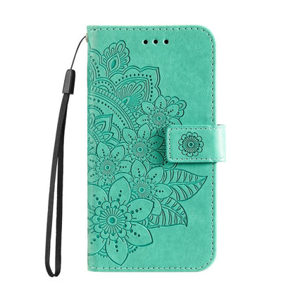 For iPhone 16 Plus 7-petal Flowers Embossing Leather Phone Case(Green) - iPhone 16 Plus Cases by PMC Jewellery | Online Shopping South Africa | PMC Jewellery | Buy Now Pay Later Mobicred