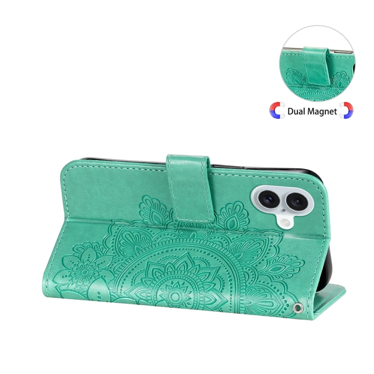 For iPhone 16 Plus 7-petal Flowers Embossing Leather Phone Case(Green) - iPhone 16 Plus Cases by PMC Jewellery | Online Shopping South Africa | PMC Jewellery | Buy Now Pay Later Mobicred