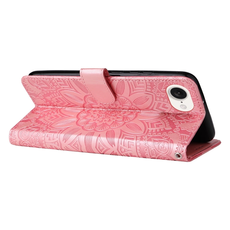 For iPhone 16e Embossed Sunflower Leather Phone Case(Pink) - iPhone 16e Cases by PMC TechLife | Online Shopping South Africa | PMC TechLife | Buy Now Pay Later Mobicred