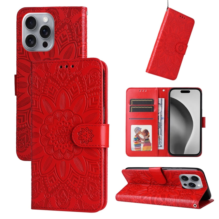 For iPhone 16 Pro Max Embossed Sunflower Leather Phone Case(Red) - iPhone 16 Pro Max Cases by PMC Jewellery | Online Shopping South Africa | PMC Jewellery | Buy Now Pay Later Mobicred