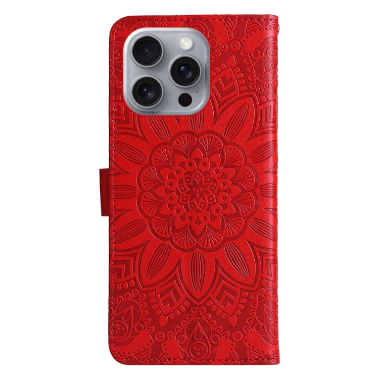 For iPhone 16 Pro Max Embossed Sunflower Leather Phone Case(Red) - iPhone 16 Pro Max Cases by PMC Jewellery | Online Shopping South Africa | PMC Jewellery | Buy Now Pay Later Mobicred