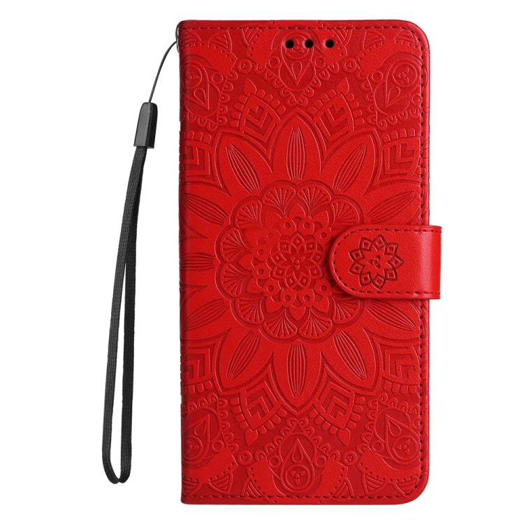 For iPhone 16 Plus Embossed Sunflower Leather Phone Case(Red) - iPhone 16 Plus Cases by PMC Jewellery | Online Shopping South Africa | PMC Jewellery | Buy Now Pay Later Mobicred