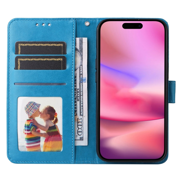 For iPhone 16 Embossed Sunflower Leather Phone Case(Blue) - free shipping - PMC TechLife - Order now!
