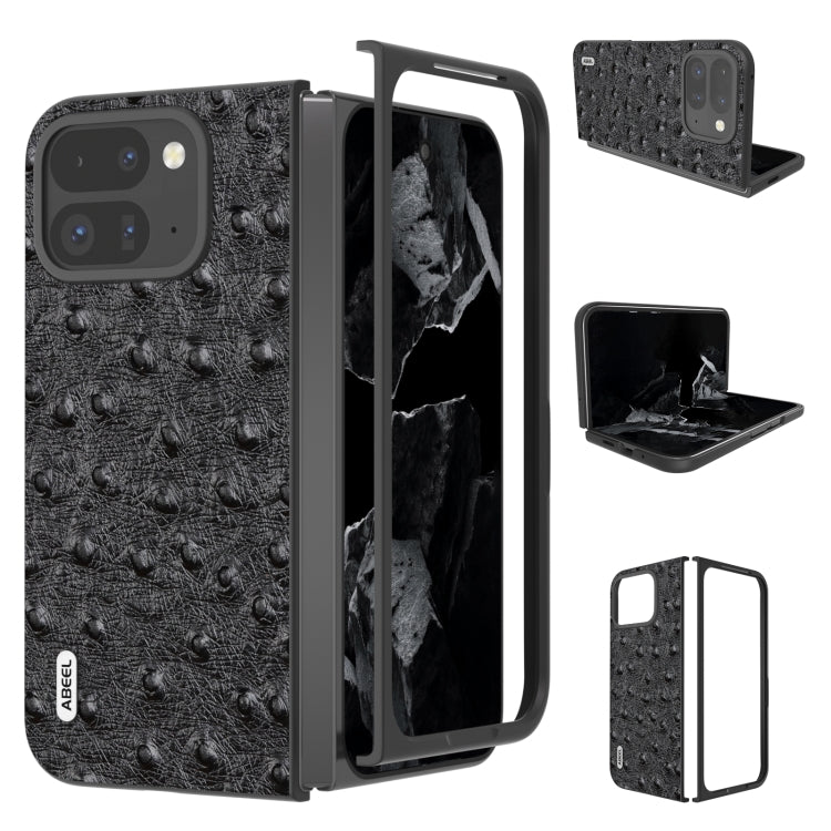 For Google Pixel 9 Pro Fold ABEEL Genuine Leather Ostrich Texture Phone Case(Black) - free shipping - PMC TechLife - Order now!