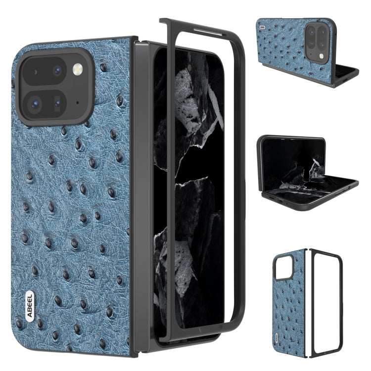 For Google Pixel 9 Pro Fold ABEEL Genuine Leather Ostrich Texture Phone Case(Blue) - Google Cases by PMC Jewellery | Online Shopping South Africa | PMC Jewellery | Buy Now Pay Later Mobicred