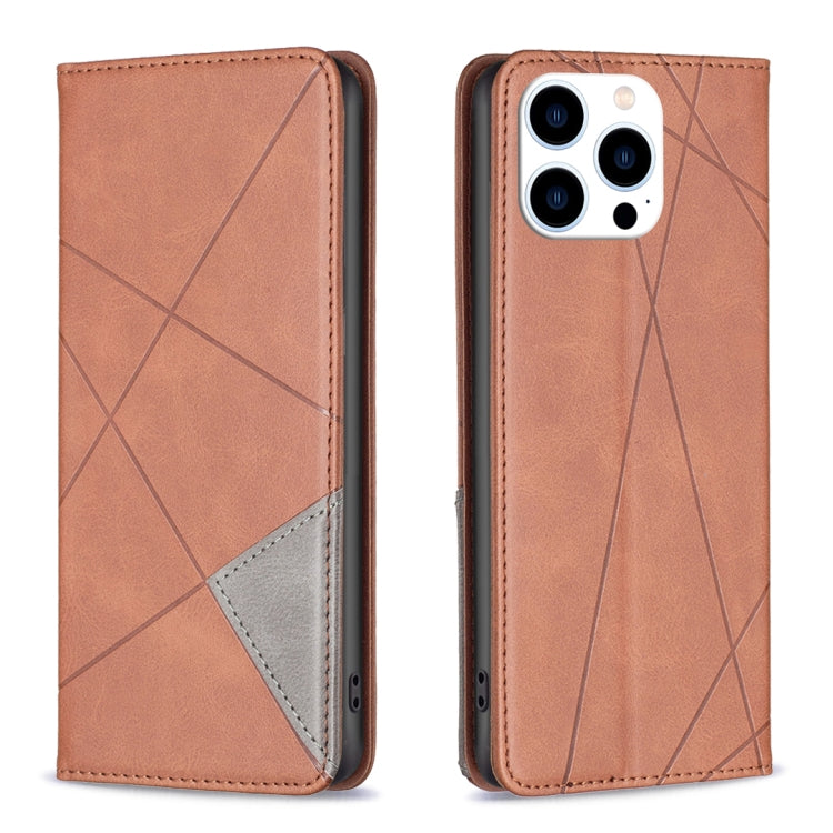 For iPhone 16 Pro Rhombus Texture Magnetic Leather Phone Case(Brown) - iPhone 16 Pro Cases by PMC TechLife | Online Shopping South Africa | PMC TechLife | Buy Now Pay Later Mobicred