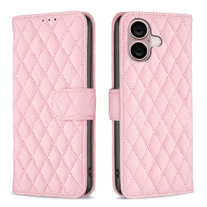 For iPhone 16 Diamond Lattice Wallet Flip Leather Phone Case(Pink) - iPhone 16 Cases by PMC Jewellery | Online Shopping South Africa | PMC Jewellery | Buy Now Pay Later Mobicred