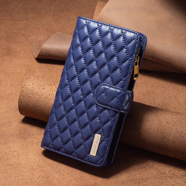 For iPhone 16 Pro Max Diamond Lattice Zipper Wallet Leather Flip Phone Case(Blue) - iPhone 16 Pro Max Cases by PMC TechLife | Online Shopping South Africa | PMC TechLife | Buy Now Pay Later Mobicred