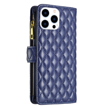 For iPhone 16 Pro Max Diamond Lattice Zipper Wallet Leather Flip Phone Case(Blue) - iPhone 16 Pro Max Cases by PMC Jewellery | Online Shopping South Africa | PMC Jewellery | Buy Now Pay Later Mobicred