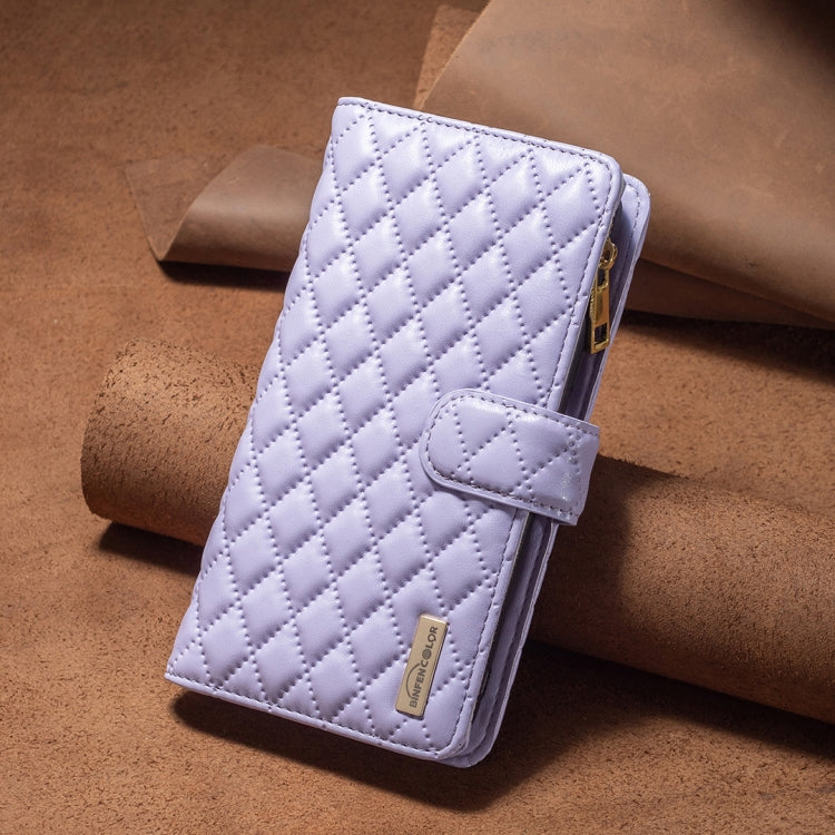 For iPhone 16 Pro Max Diamond Lattice Zipper Wallet Leather Flip Phone Case(Purple) - iPhone 16 Pro Max Cases by PMC Jewellery | Online Shopping South Africa | PMC Jewellery | Buy Now Pay Later Mobicred