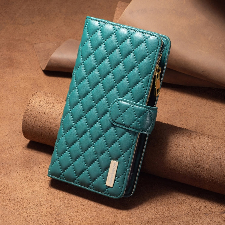 For iPhone 16 Pro Diamond Lattice Zipper Wallet Leather Flip Phone Case(Green) - iPhone 16 Pro Cases by PMC TechLife | Online Shopping South Africa | PMC TechLife | Buy Now Pay Later Mobicred
