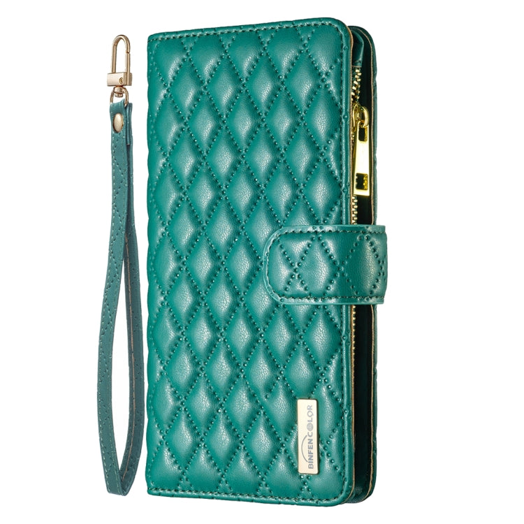 For iPhone 16 Pro Diamond Lattice Zipper Wallet Leather Flip Phone Case(Green) - iPhone 16 Pro Cases by PMC TechLife | Online Shopping South Africa | PMC TechLife | Buy Now Pay Later Mobicred